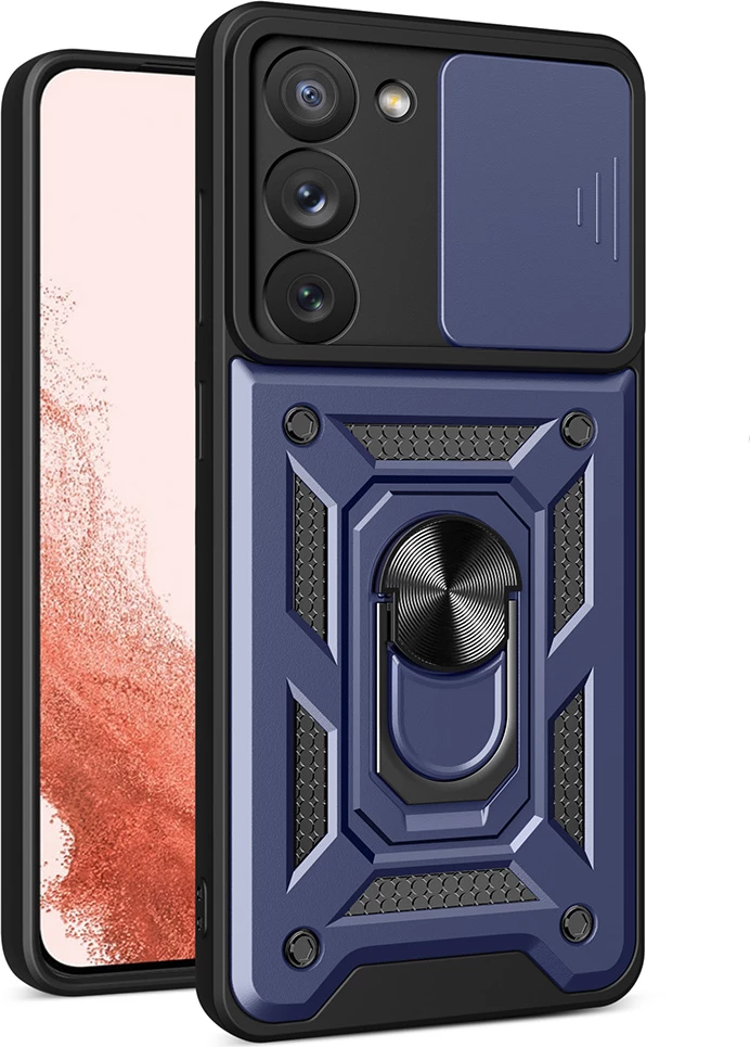 Mbështjellës Hurtel Hybrid Armor Camshield për Samsung Galaxy S23+, me kapak kamere, Kaltër