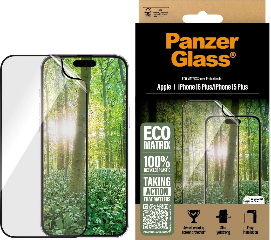 Mbrojtës ekrani PanzerGlass MATRIX për iPhone 16/15 Plus, transparent