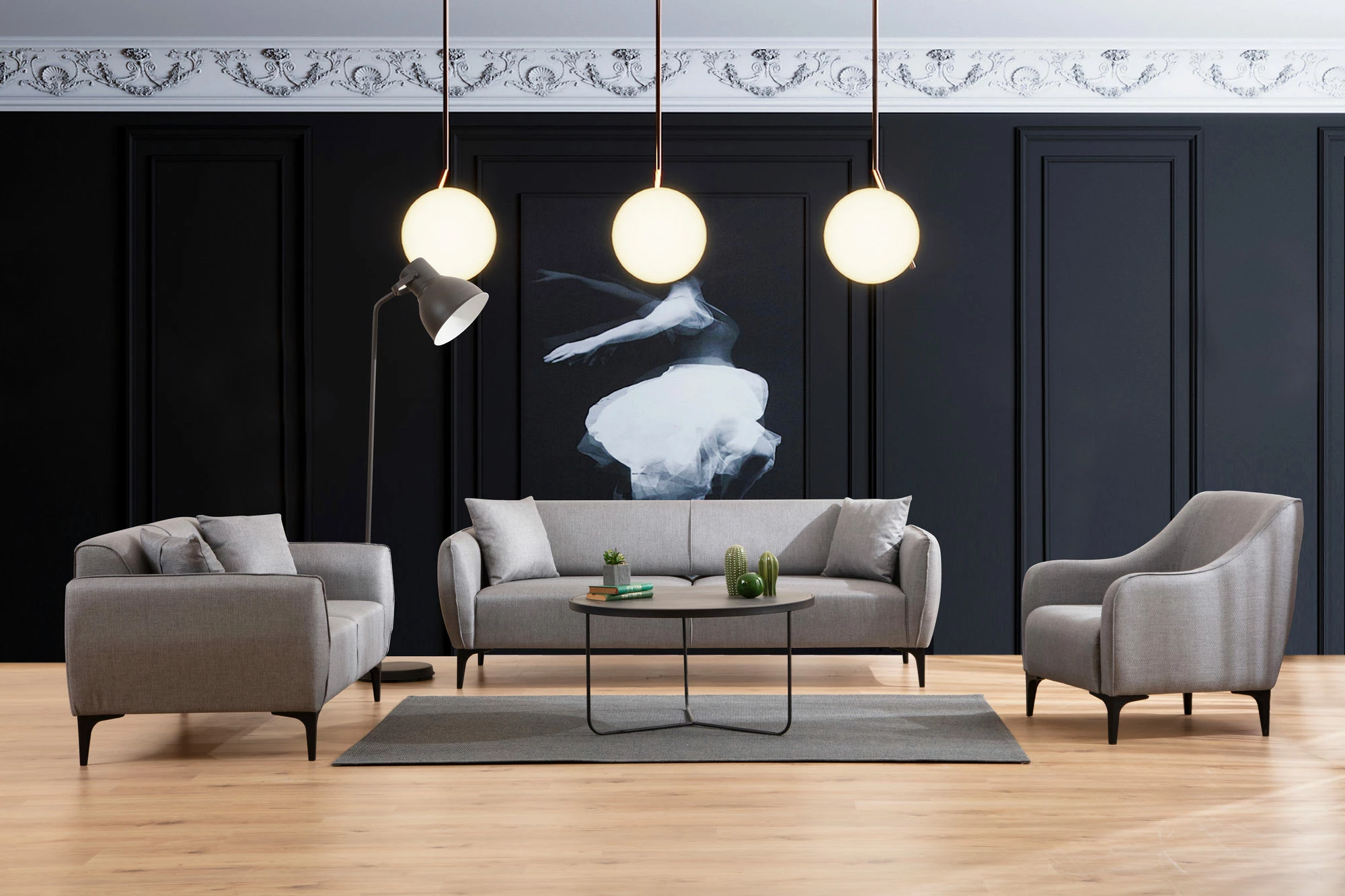 Divan treshe Atelier del Sofa, Belissimo, ngjyrë gri