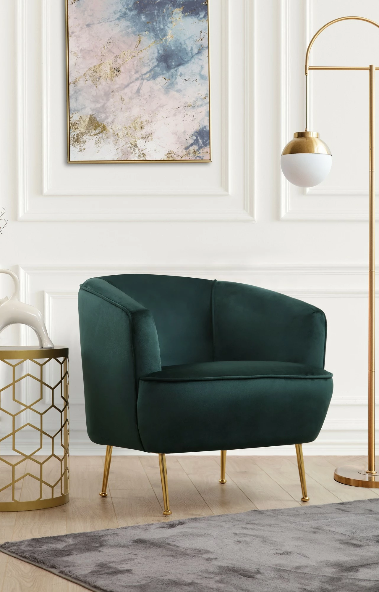 Karrige Wing, ngjyrë e gjelbër, këmbë metalike të arta, Atelier del Sofa, Piccoli