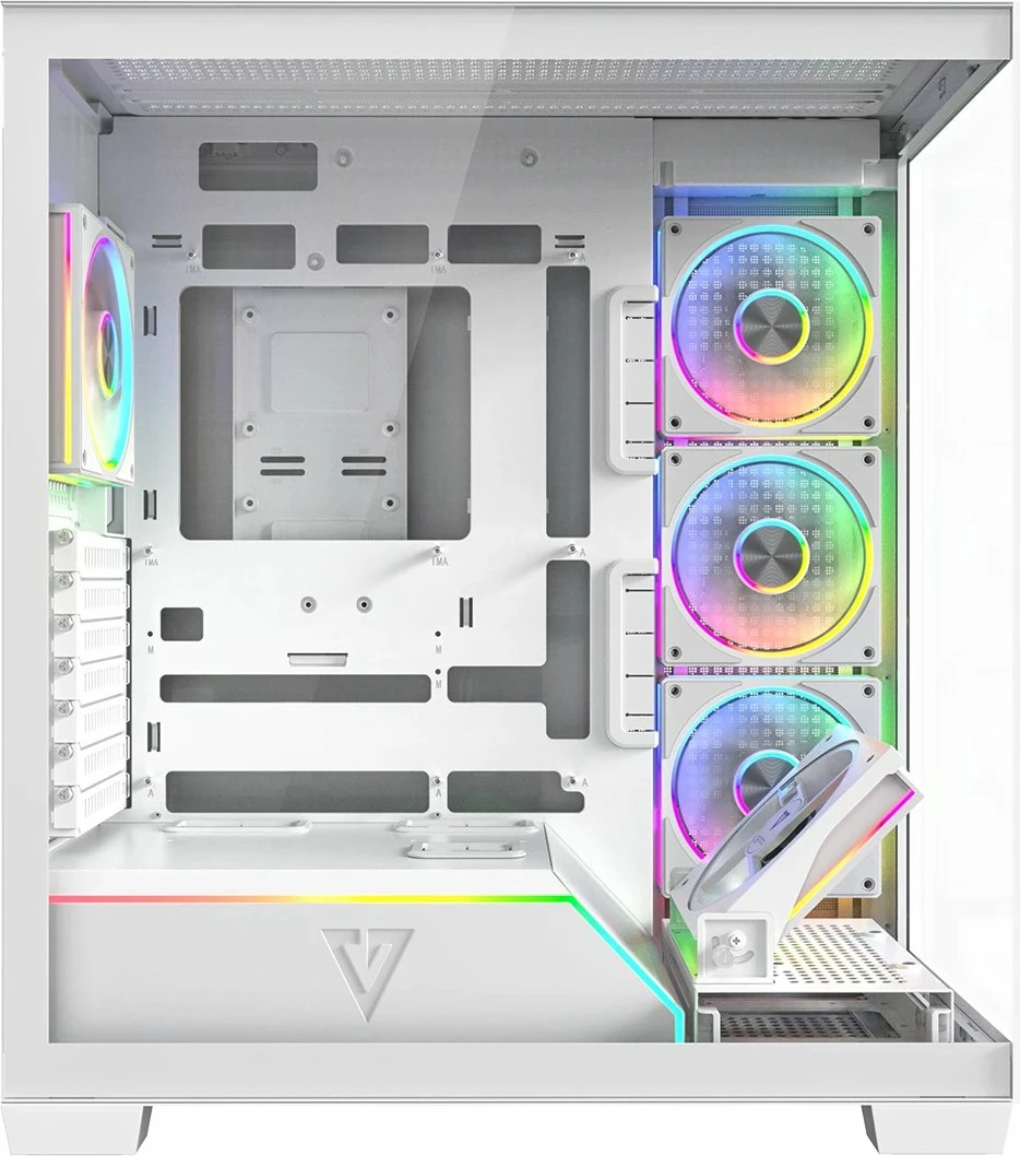 Kasë Modecom Volcano Stellar Plus 5F ARGB AT-STELLAR-PLUS-5F-ARGB-20, ATX Midi Tower, xham i temperuar, USB-C, pa PSU, e bardhë