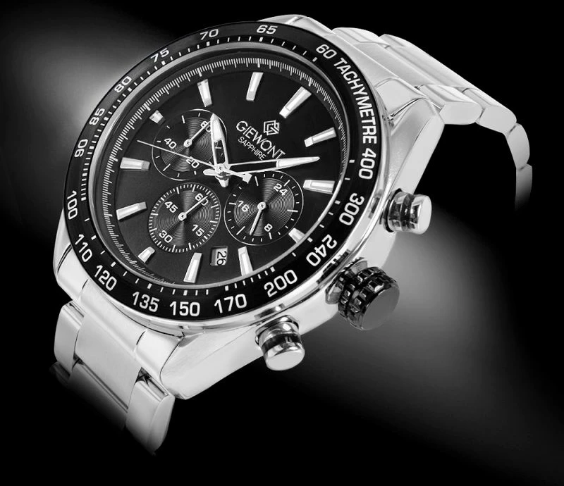 Orë dore meshkuj Giewont GW9580-B1, argjendtë/zezë