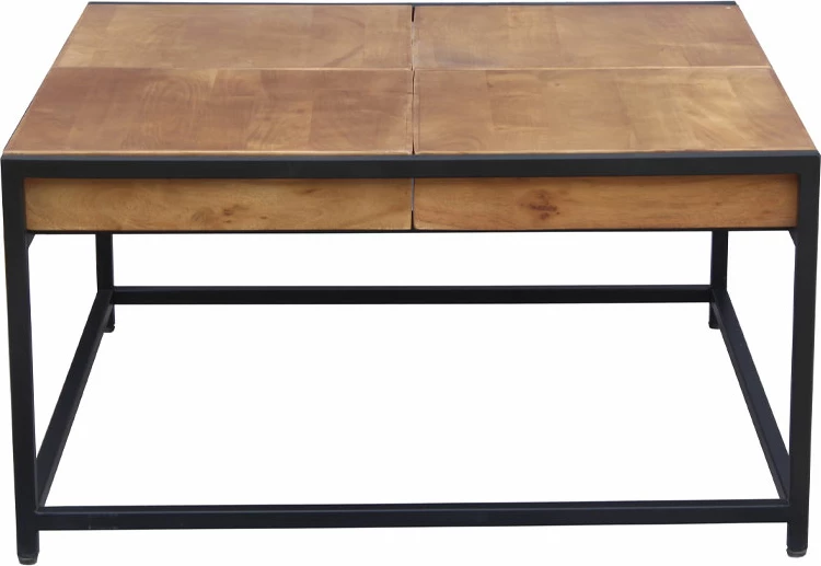 Tavolinë kafeje Combo, dru akacie ngjyrë arre, këmbë metalike të zeza, 84x80x42cm