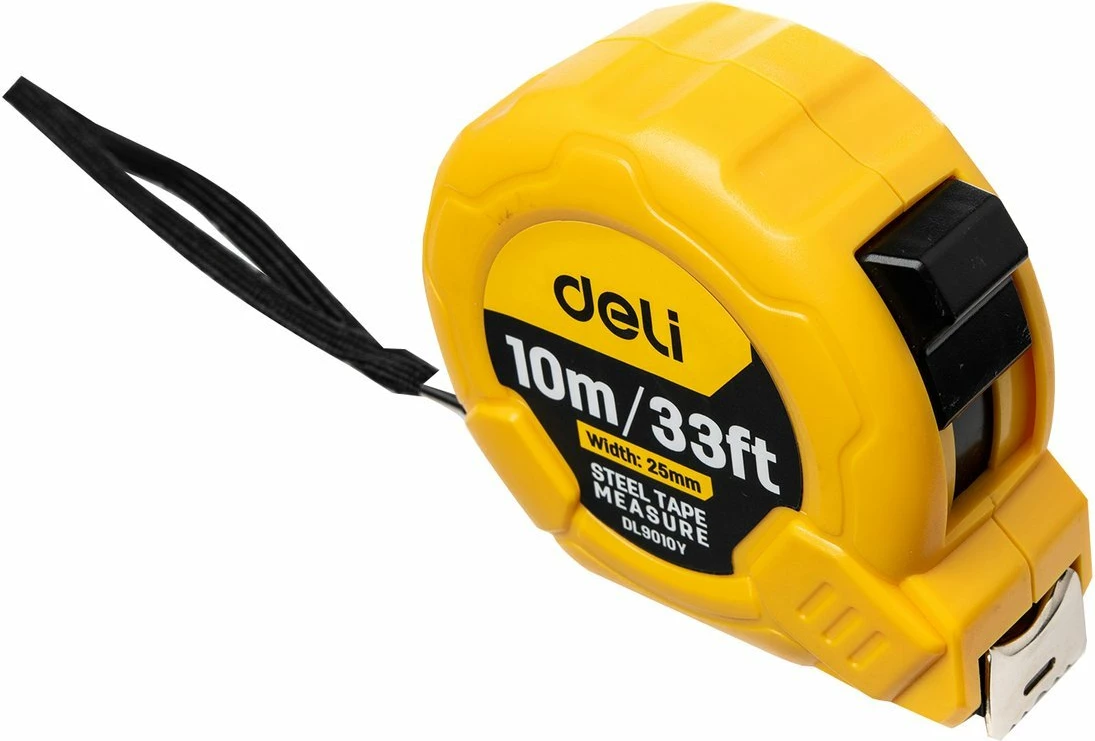 Metër çeliku Deli Tools EDL9010Y, 10m/25mm, verdhë