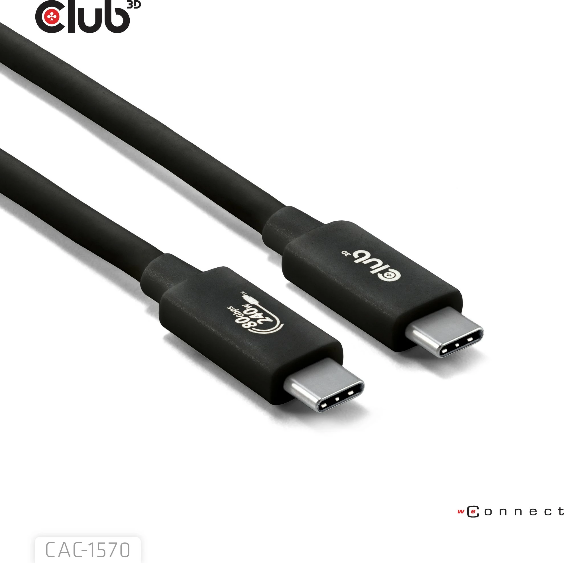 Kabllo USB-C Club3D CAC-1570, 80Gbps, 240W, 8K240Hz, 1.2m, e zezë