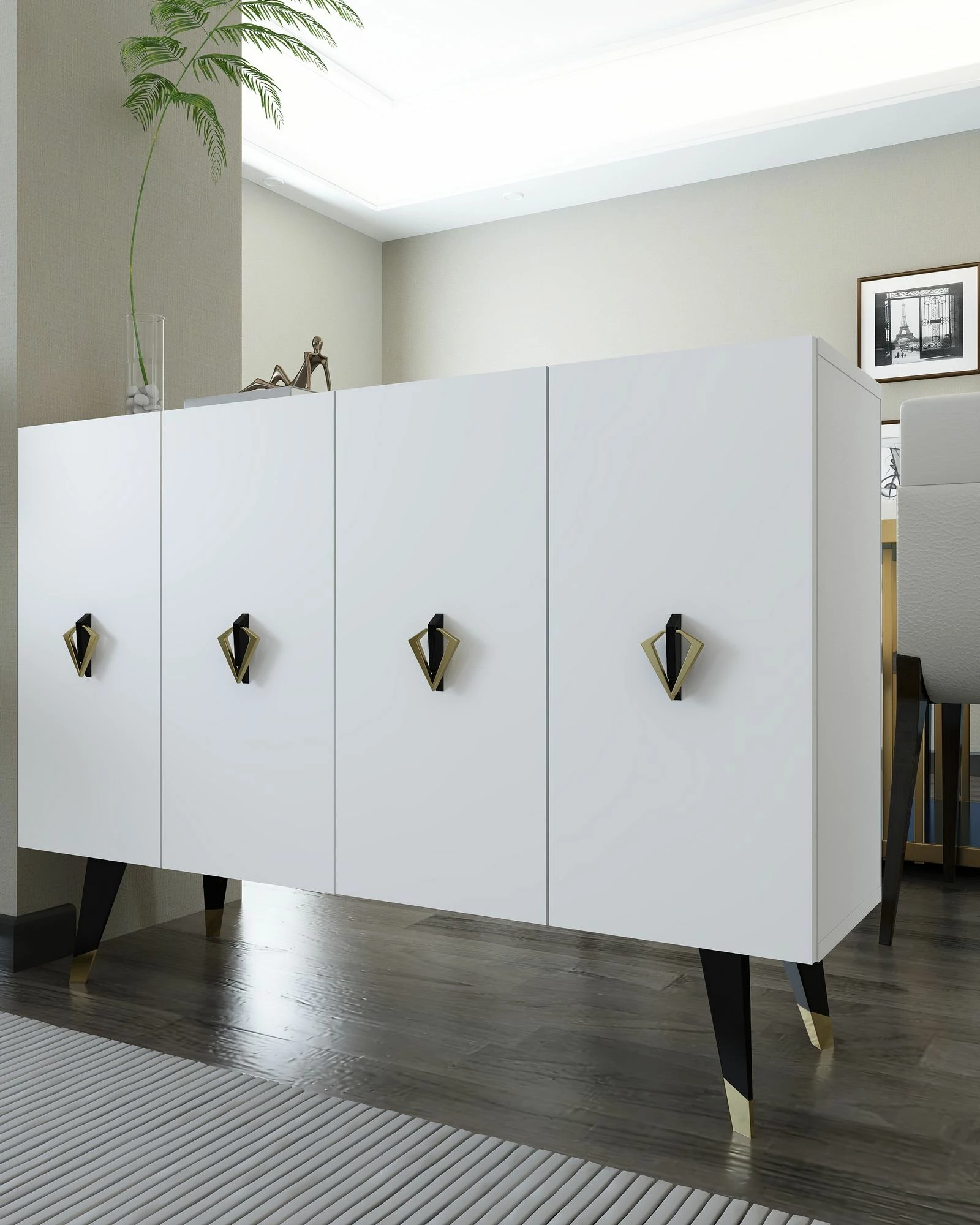 Konsol Skye Decor, e bardhë, e zezë, ari, 8164KM-32