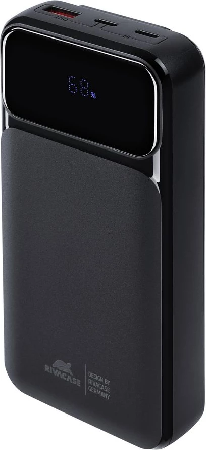 Powerbank RIVACASE VA2221 20000mAh 22.5W me ekran LCD, 3 kabllo (USB-C/Lightning/USB-A), e zezë