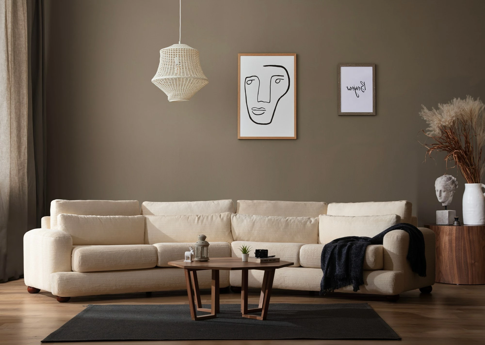 Kauç 4 vende, Atelier del Sofa, River, këndor, ngjyrë bezhë, L2-Xc Right