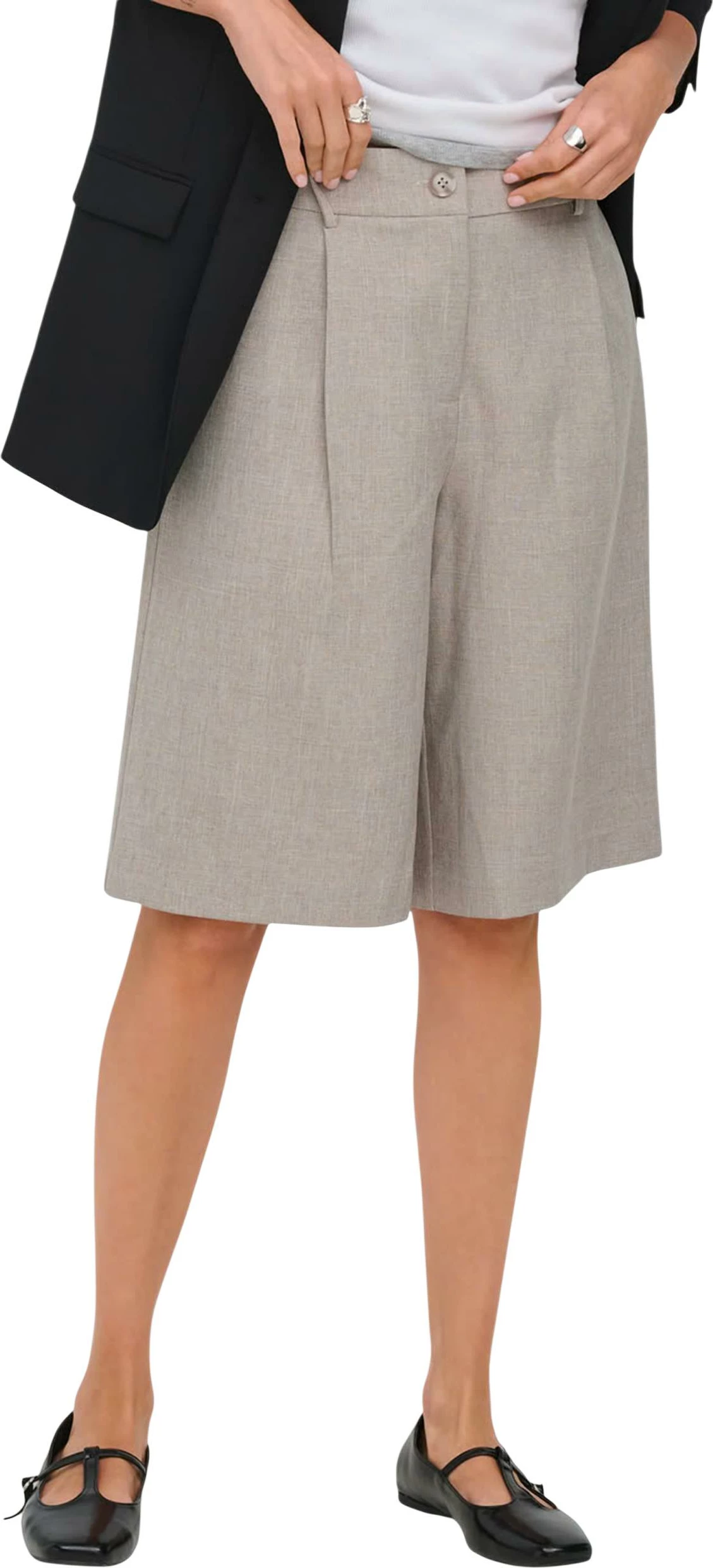 Shorce bermuda për femra Only Onllinda HW Mel Long Shorts TLR NOOS 15351444, të hirtë