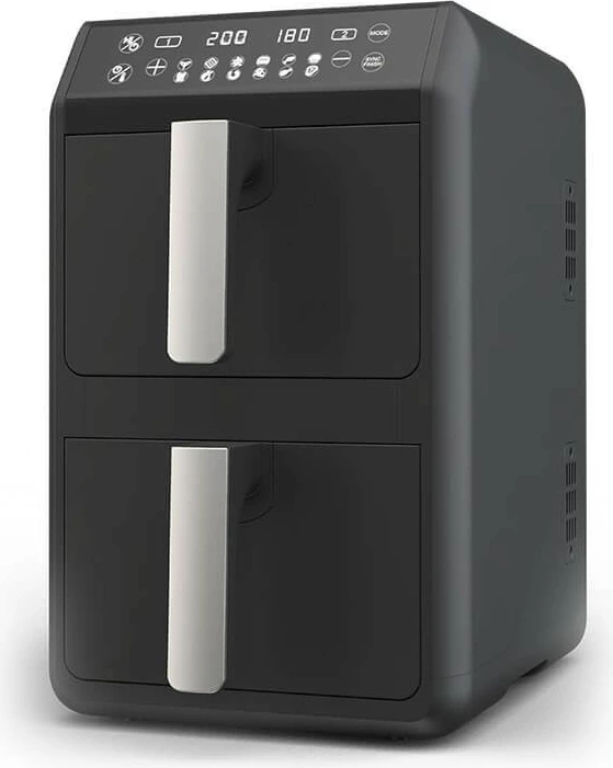 Fritezë ajri vertikale pa vaj, Feel-Maestro MR-761, 10 L (2x5 L), 2400W, 12 programe, ekran LCD, e zezë