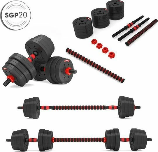 Set hantla HMS SGP20 2 x 10 kg, me lidhës për shtangë, bituminoze, e zezë, set 2 copë