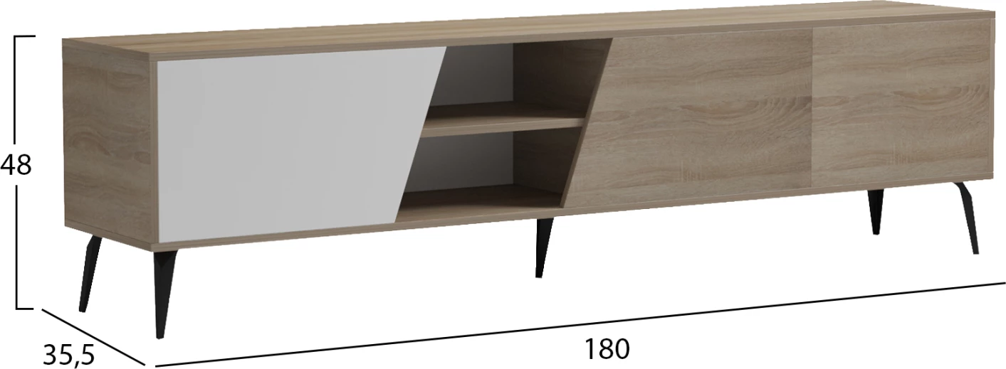 Komodë TV CATERRA, melaminë sonama/e bardhë, 180x35.5x48cm