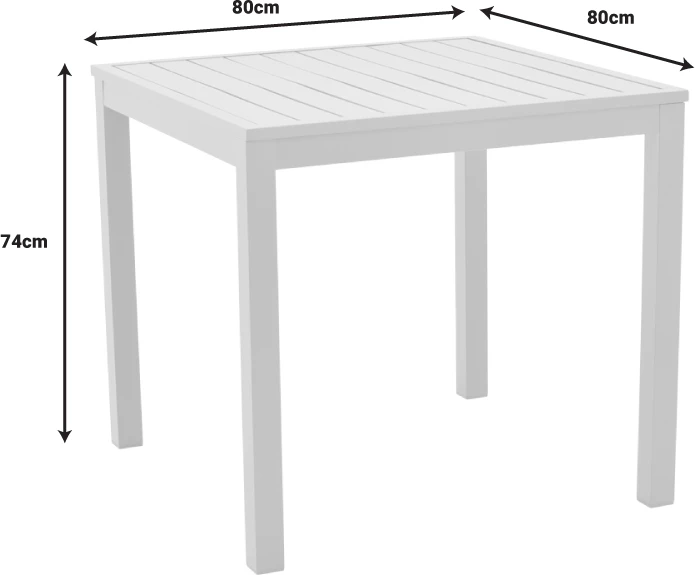 Tavolinë me karrige Kliton - Mabu, set 5 copë, alumin i bardhë, 80x80x74cm