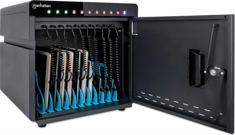 Stacion karikimi USB-C PD Manhattan 715942, 10 porta, 180W (3A/18W për port), kabllo rryme 2 m, i zi