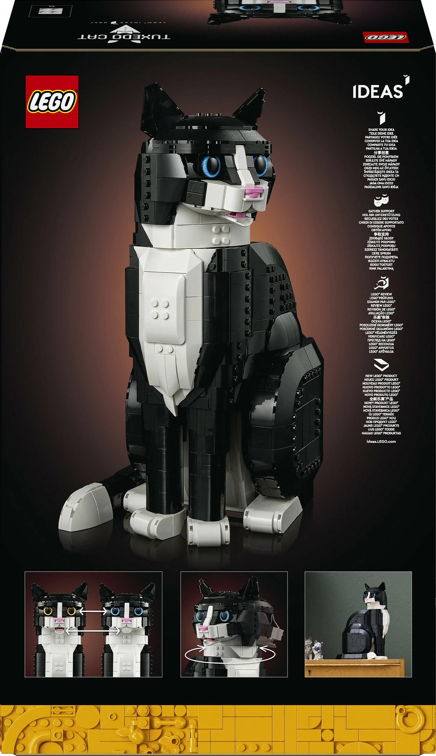 Set ndërtimi LEGO Ideas Tuxedo Cat 21349, 1710 pjesë, 18+, zi/bardhë