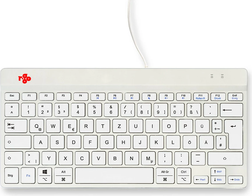 Tastierë ergonomike R-Go Compact Break, USB me kabllo, mini QWERTZ (DE), e bardhë