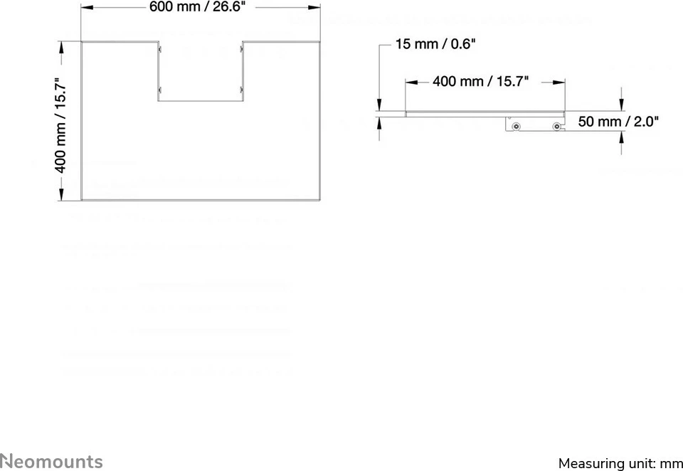 Raft laptopi Neomounts PLASMA-M2500LAPSHELF, 600mm, çelik, i zi