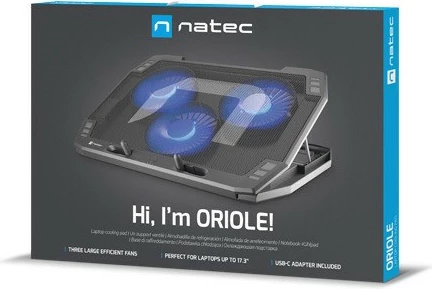 Qëndrim ftohës për laptop Natec Oriole NPL-1926, 15.6-17.3 inç, 3 ventilatorë, i zi
