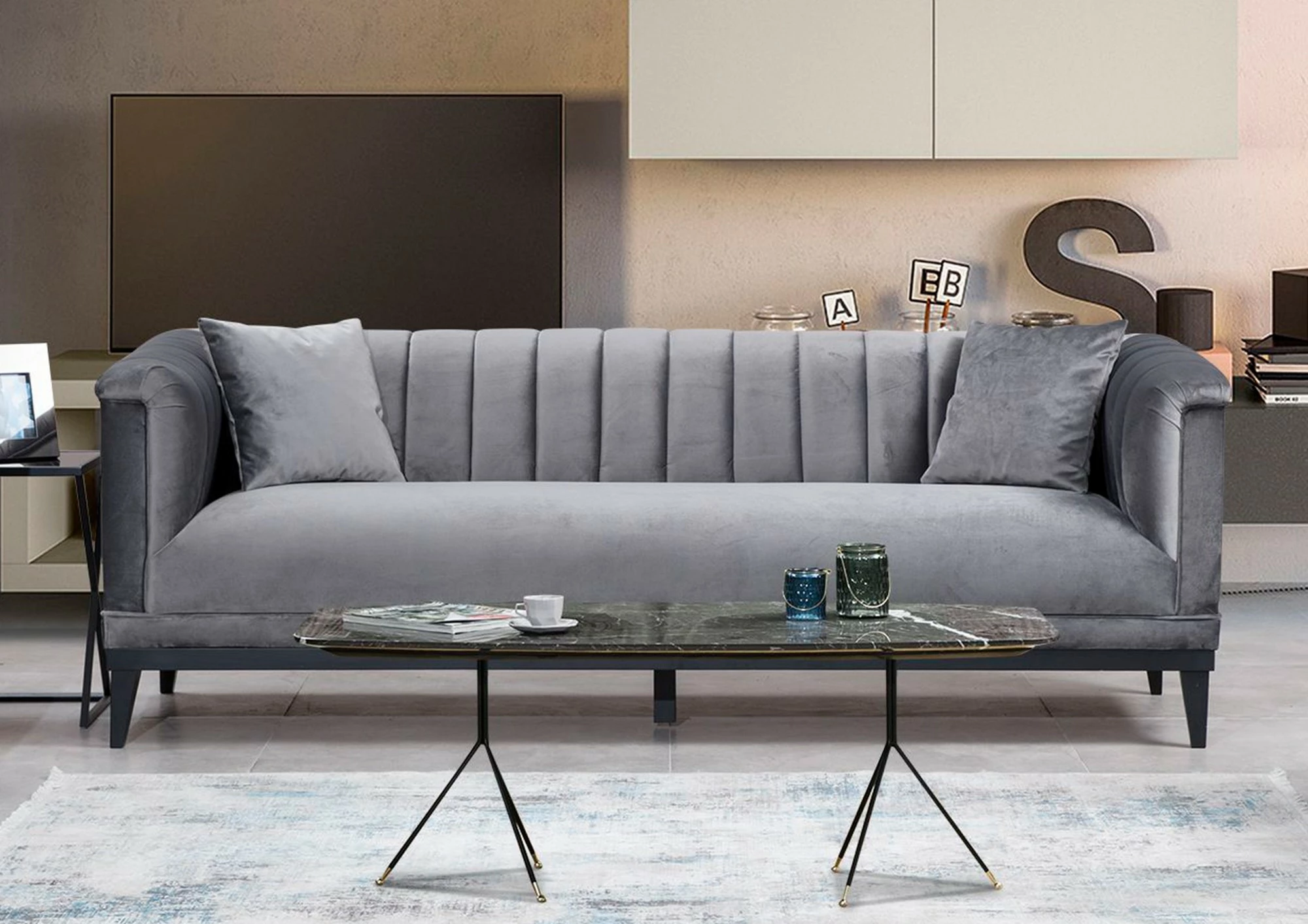 Divan treshe, ngjyrë gri e errët, Atelier del Sofa, Trendy