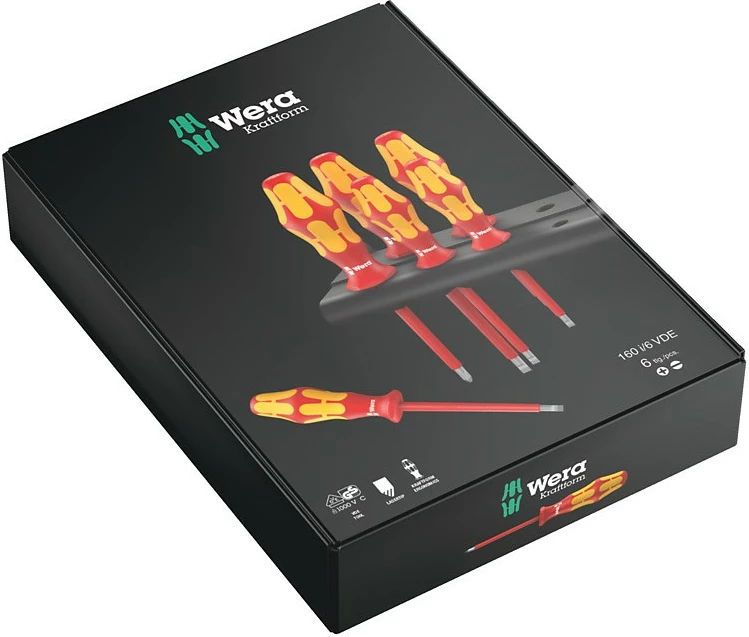 Set kaçavidash Wera 6 copë, izolim elektrik, me raft, zi