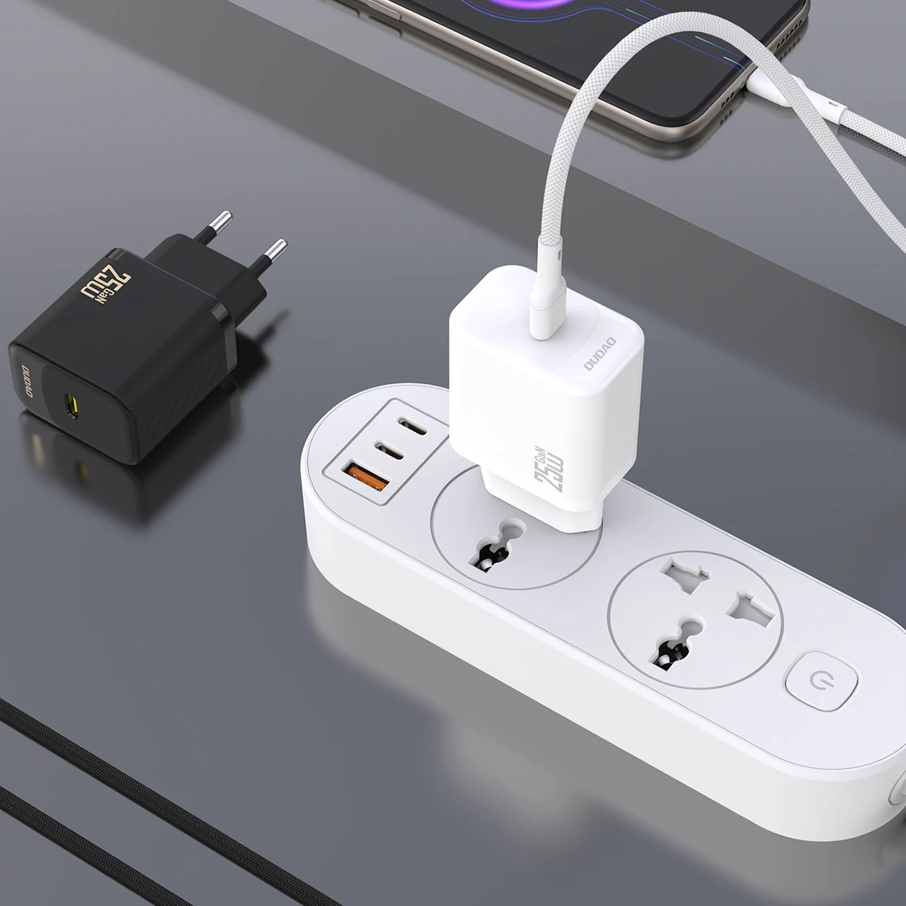 Karikues muri GaN, Dudao A27CEU, PD 25W, 1x USB-C, me kabllo USB-C në USB-C 1 m, i bardhë
