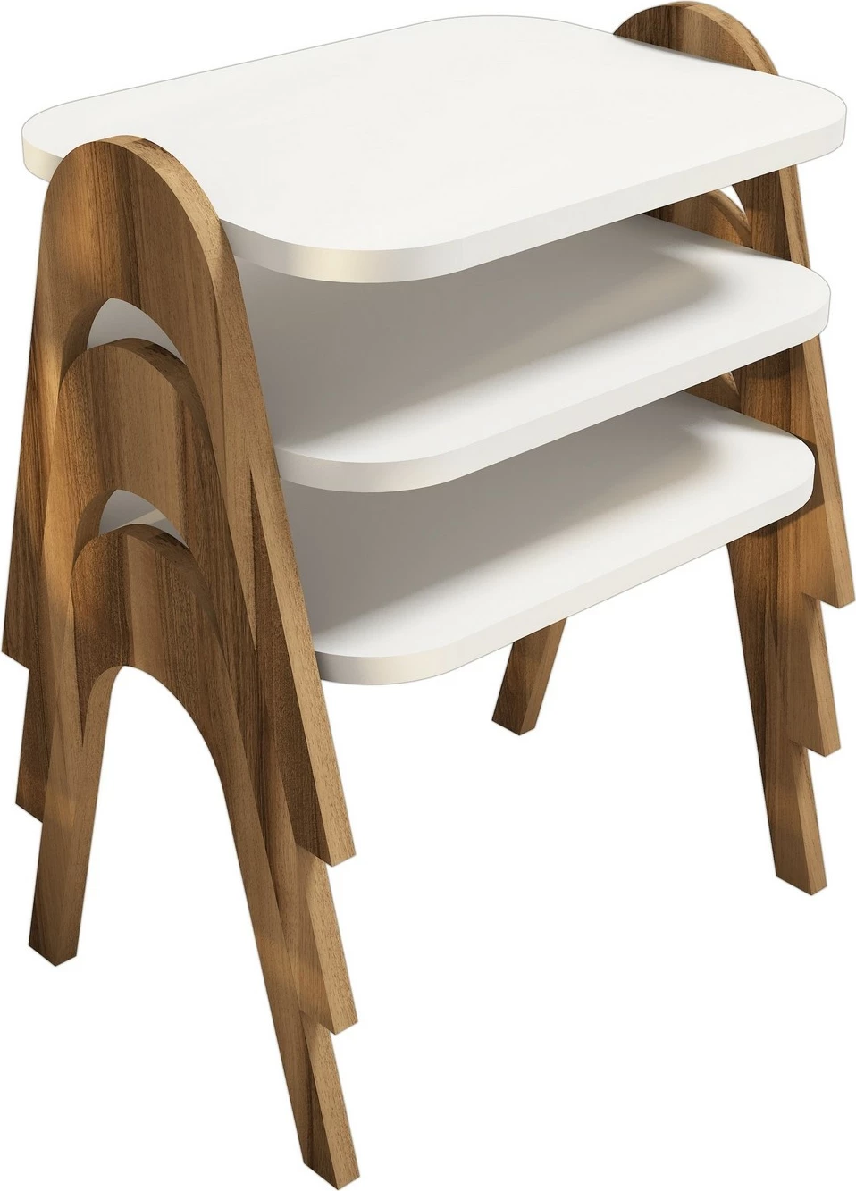 Set tavolinash ndihmëse (3 copë), Skye Decor, Paris, ngjyrë arre dhe e bardhë