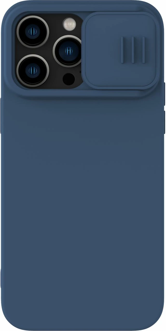 Mbështjellës Nillkin CamShield Silky Silicone për iPhone 14 Pro Max, MagSafe, kapak kamere, Kaltër