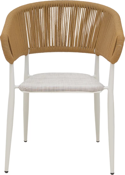 Karrige alumini Raven e grumbullueshme, kornizë e bardhë, tekstilene natyrale-rattan, 57x62x78cm