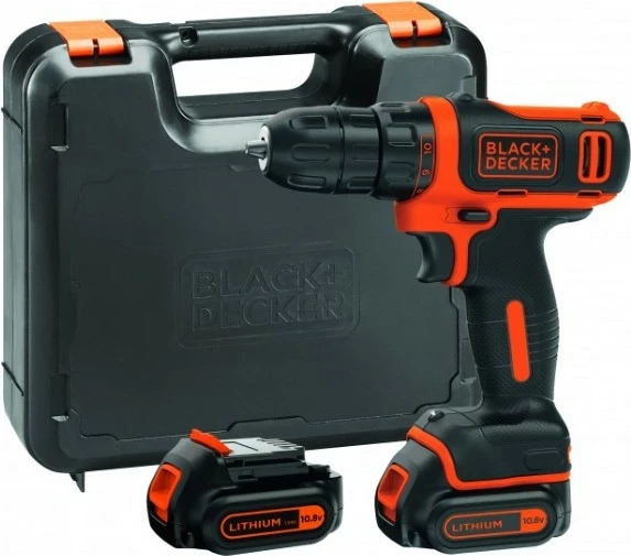 Trapan/vidhosës akumulator Black&Decker BDCDD12K1B 10.8V 1.5Ah, 2x bateri, karikues i shpejtë, valixhe, e zezë/portokalli