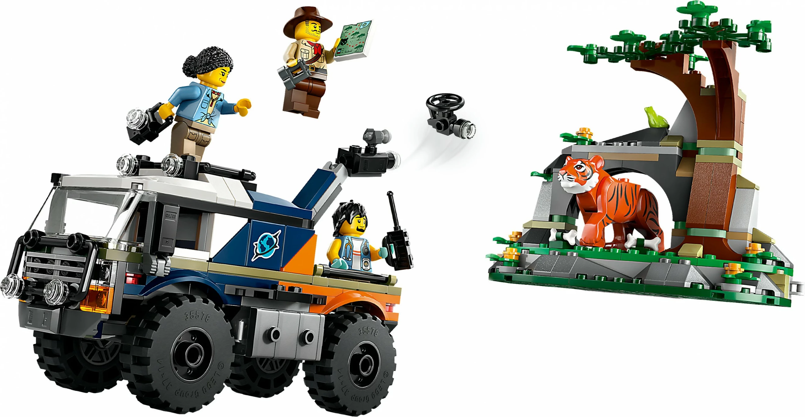 Set LEGO City 60426 Jungle Explorer Truck, lodër ndërtimi, kamion aventurier, me figurina dhe tigër