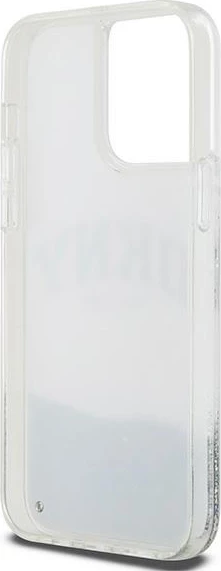 Mbështjellës DKNY Liquid Glitter Big Logo për iPhone 15 Pro, Bardhë