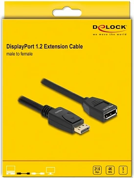 Kabllo DisplayPort DeLOCK 1.2, 5m, 4K 60Hz, e zezë