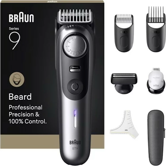 Makinë rroje Braun Series 9 BT9520, 7 aksesorë, Wet & Dry, bateri Li-Ion, ngjyrë e zezë/gri
