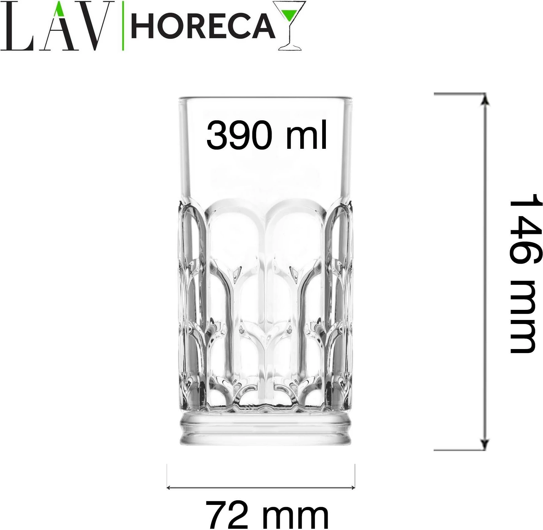 Gotë long drink LAV HORECA Archie 390 ml transparente, set 12 copë