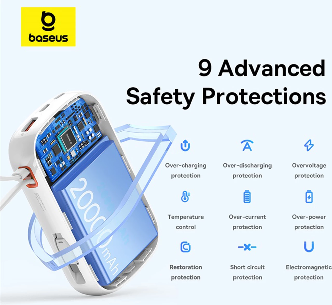 Powerbank Baseus QPow Pro+ 20000mAh me display, 22.5W, kabllo USB-C e integruar, Bardhë