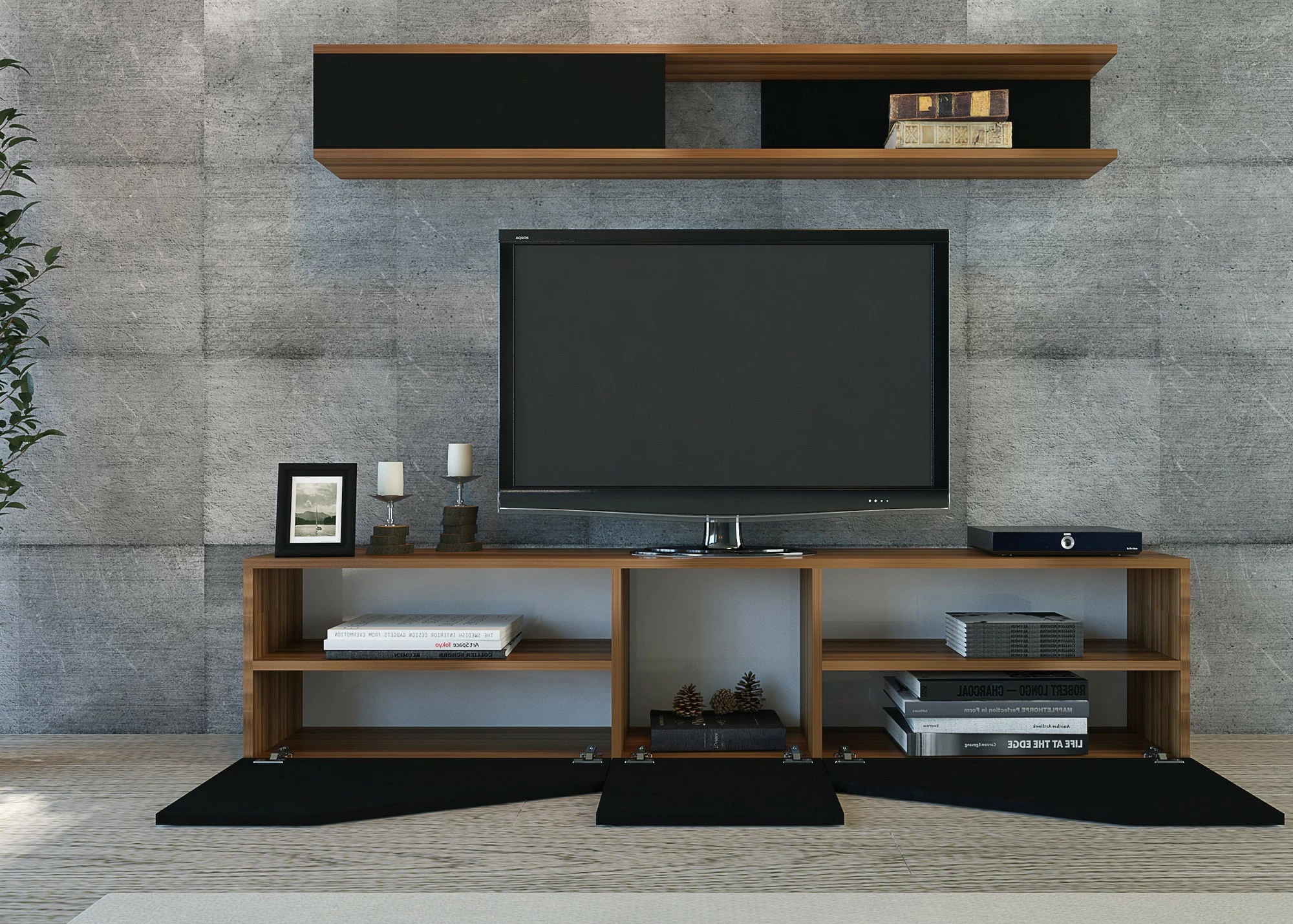 Komodë TV Hanah Home, ngjyrë arrë, e zezë