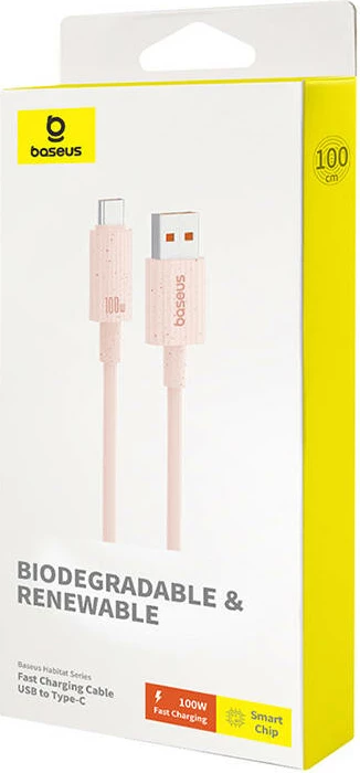 Kabllo karikimi i shpejtë Baseus Habitat Series USB në USB-C, 1m, 100W, rozë