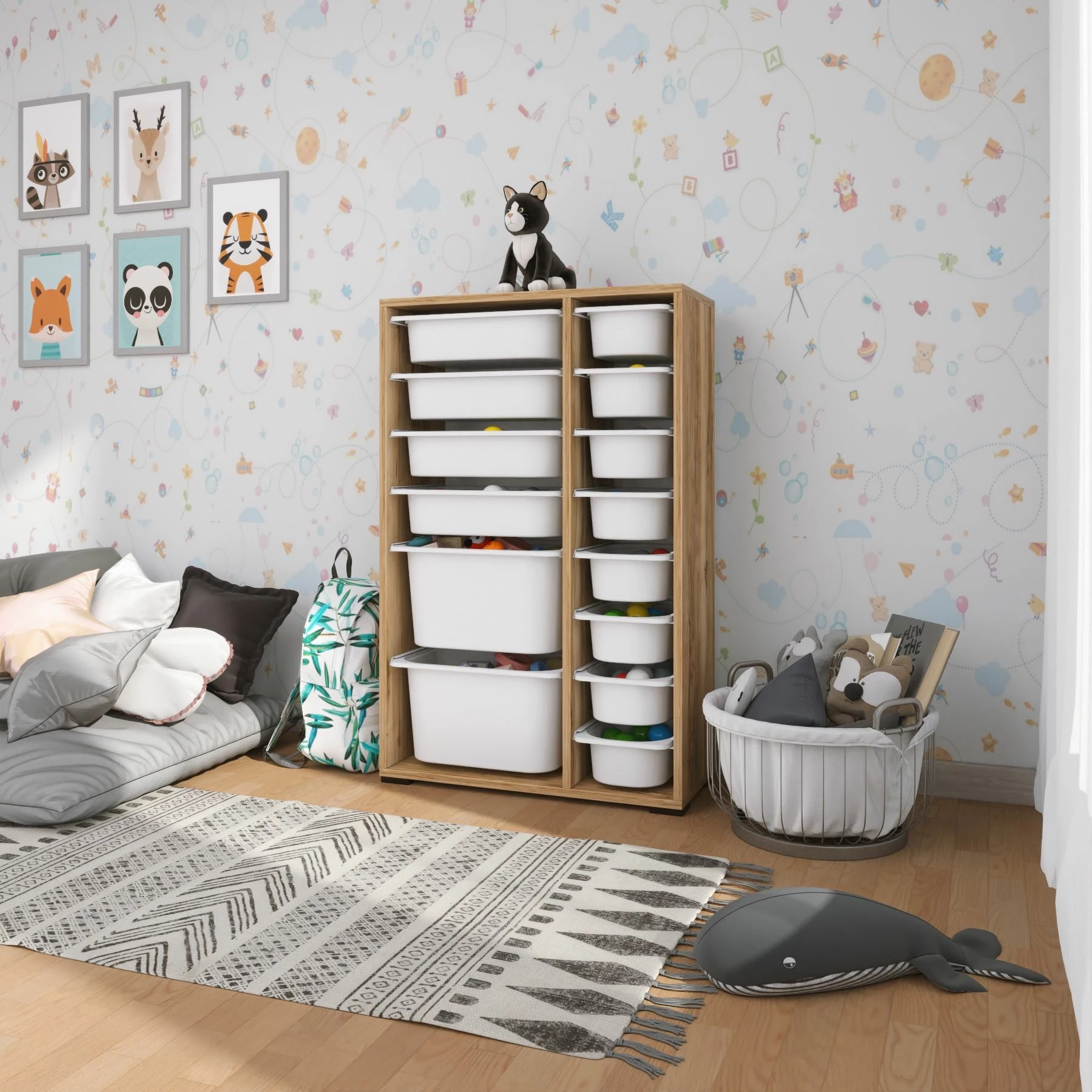 Dollap multifunksional Hanah Home, Rine 2D4K8U, ngjyrë arre dhe e bardhë