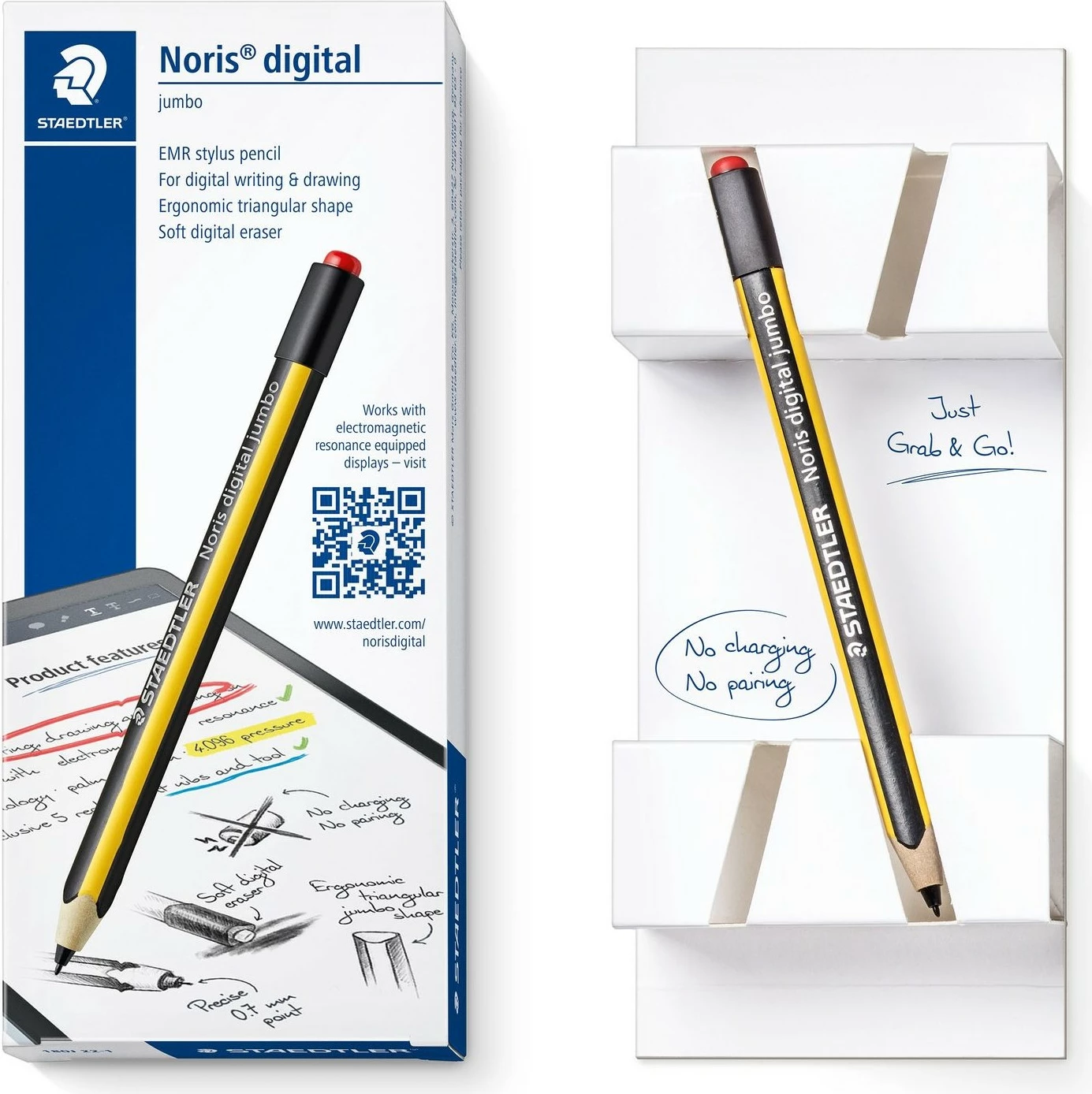 Stylus digital STAEDTLER Noris jumbo, për tablet grafik, zi-verdhë