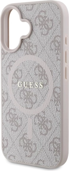 Mbështjellës, Guess, 4G Ring Classic Logo MagSafe, për iPhone 16 6.1", TPU/PC/eko-lëkurë, rozë