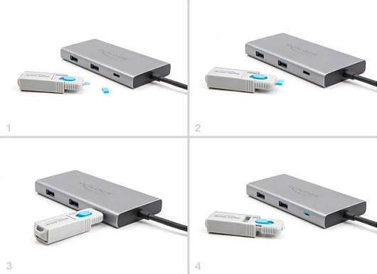 Set bllokues portash USB Type-C DeLOCK, 5 bllokues + çelës (mjet hapës), blu/gri