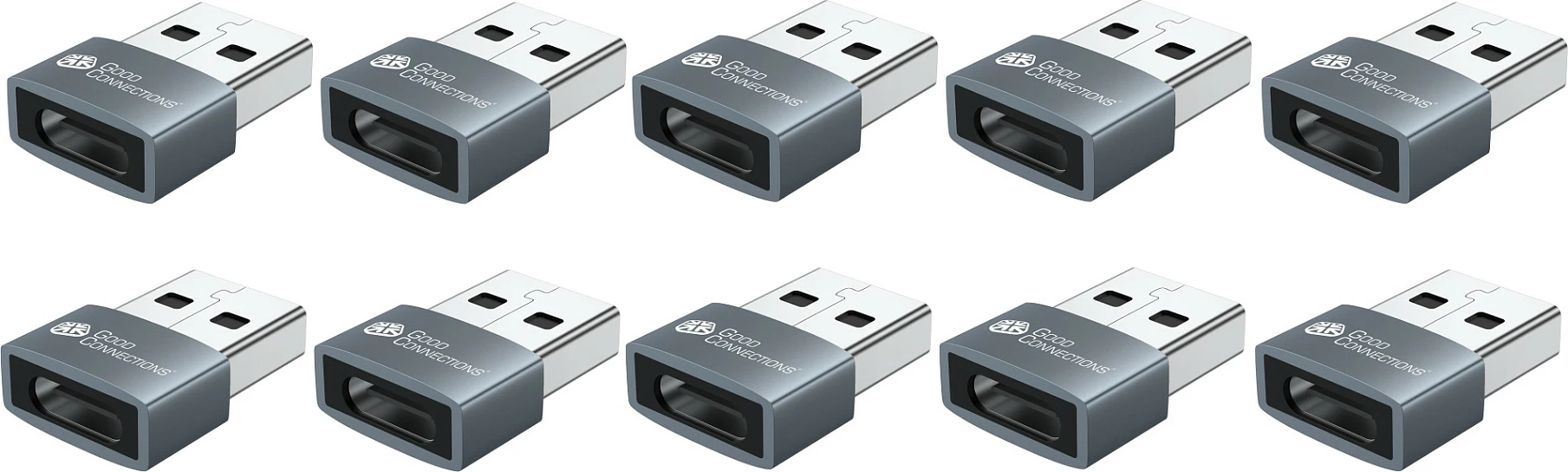 Adapter USB-A në USB-C GoodConnections USB 2.0, set 10 copë, gri