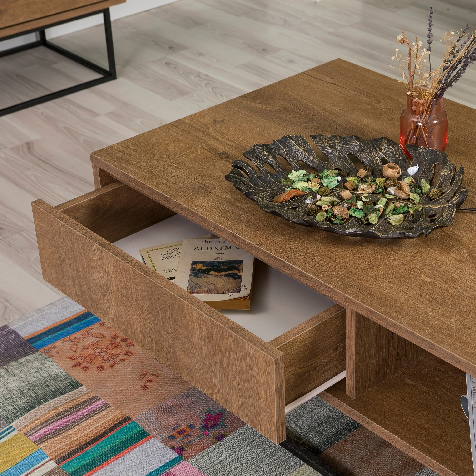 Set mobiljesh për dhomë dite, ngjyrë arrë dhe e zezë, Laxus Takım 3