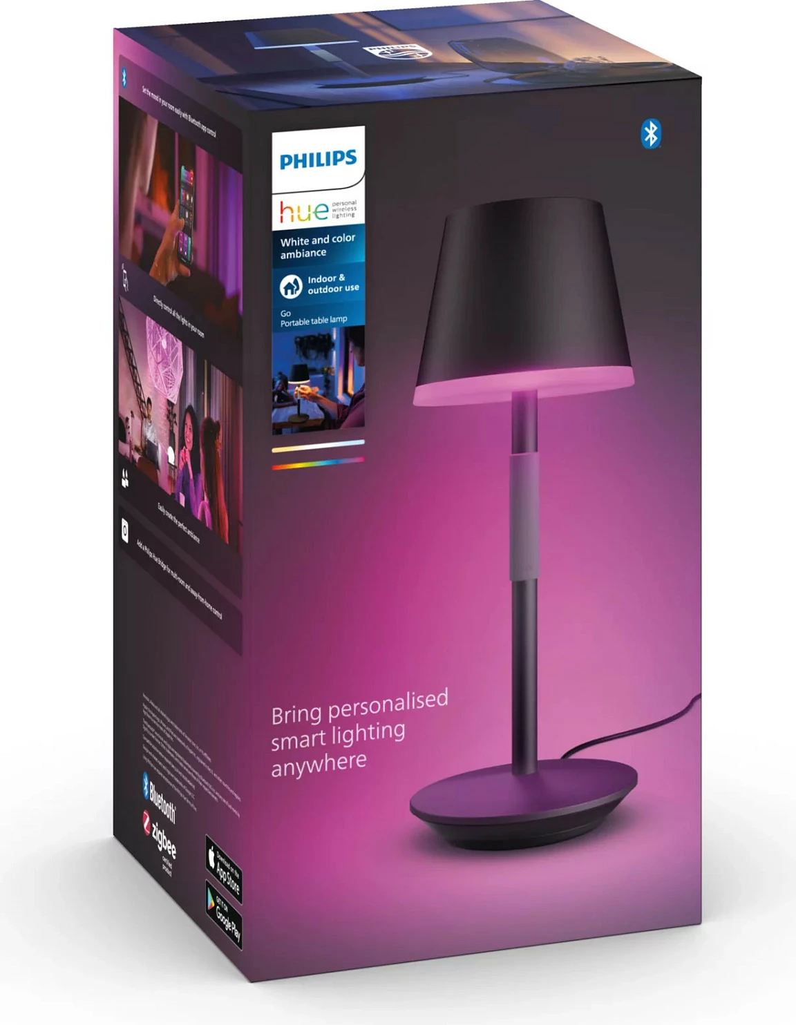 Llambë tavoline smart Philips Hue White & Color Ambiance Go, LED, portative, e zezë