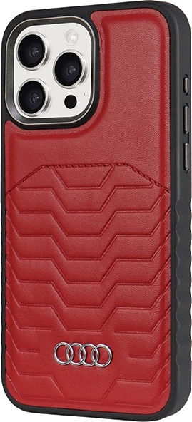 Mbështjellës Audi për iPhone 15 Pro Max, lëkurë sintetike, MagSafe, Kuq