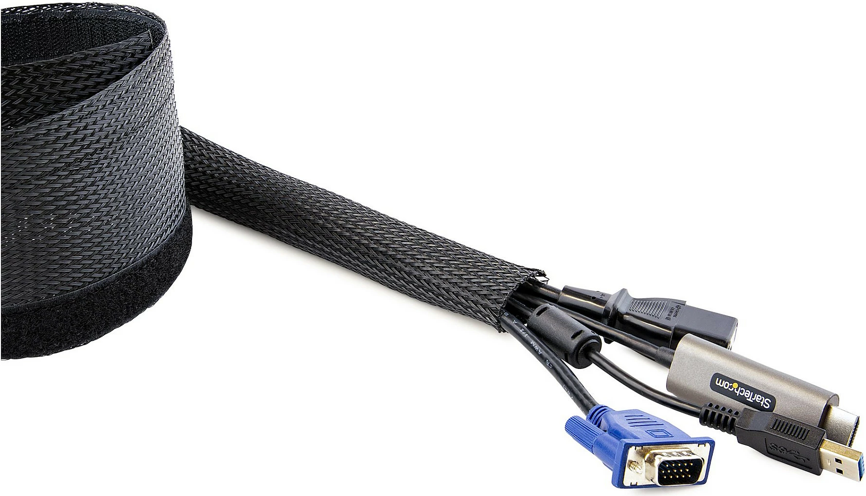 Mbështjellës për menaxhim kabllosh StarTech WKSTNCMFLX, 3m, Ø3cm, rrjetë najlon/poliester, i zi