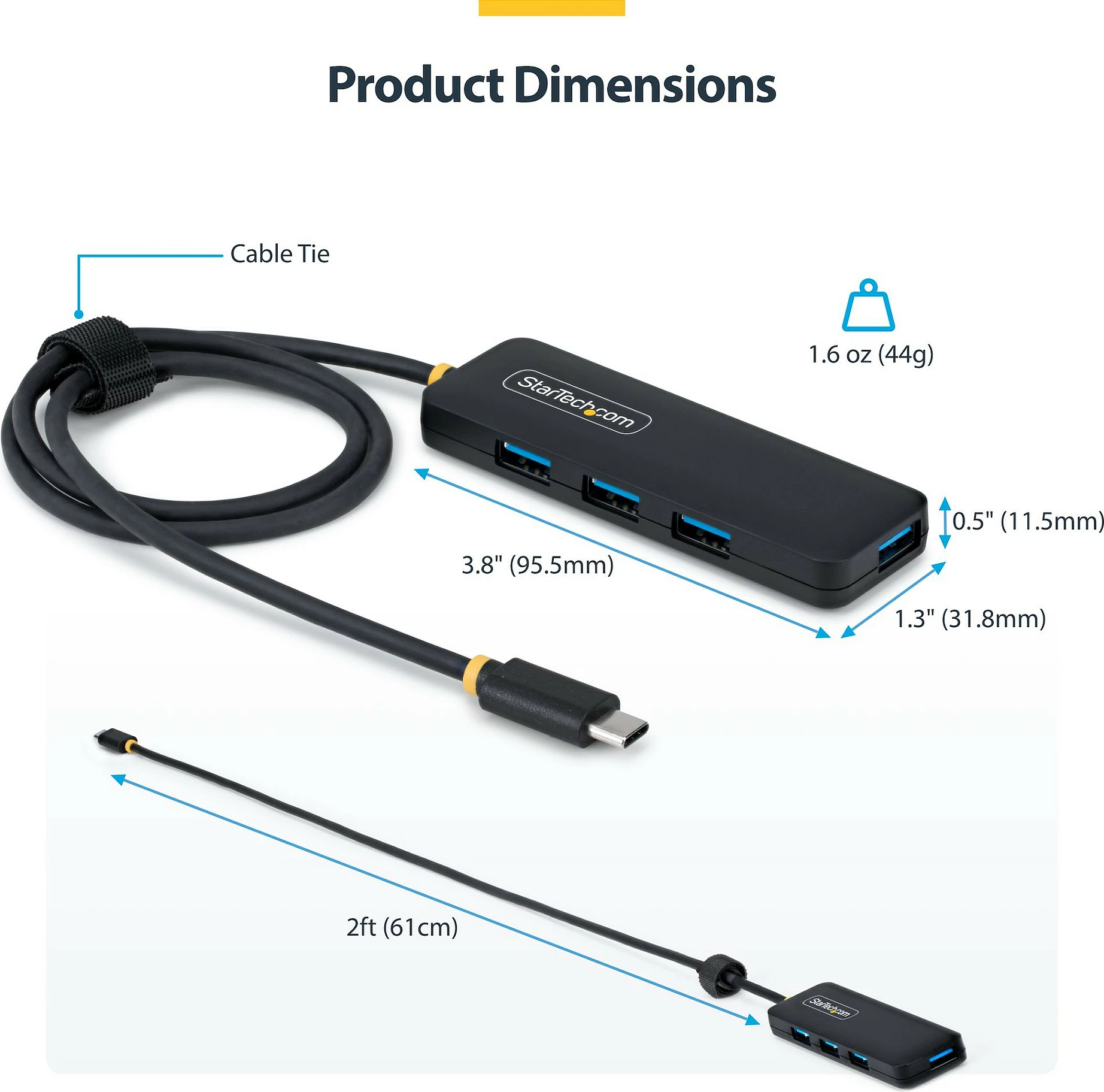 Hub USB-C StarTech 4-Port, 4x USB-A, 5Gbps, kabllo 61cm, i zi