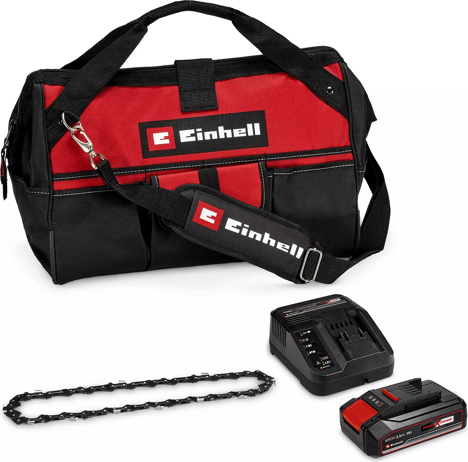 Sharrë zinxhiri me bateri Einhell GE-PS 18/15 Li, Power X-Change, 18V, Li-Ion 2.5Ah, e zezë/kuqe