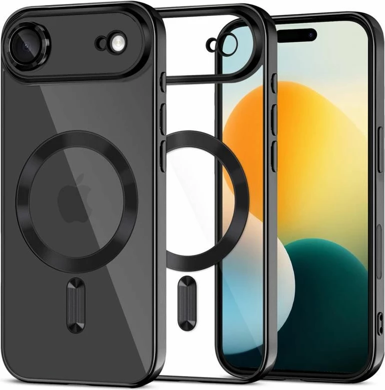 Mbështjellës Tech-Protect MagFlex për iPhone 17 Air, MagSafe, mbrojtje lente, transparent/zi, 1 copë