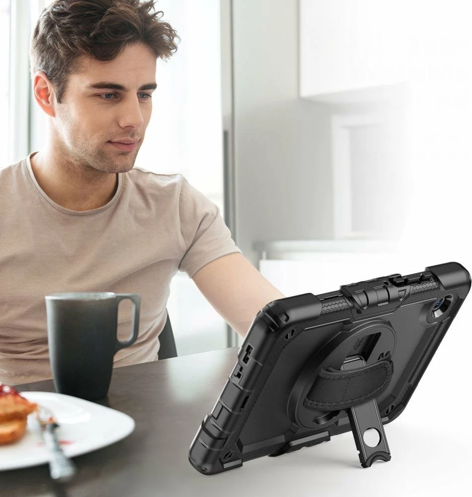 Mbështjellës i fortë për tablet Tech-Protect Solid Samsung Galaxy Tab A9/A11 8.7 (X110/X115/X133/X135), flip, me stand dhe rrip dore, i zi, set me rrip
